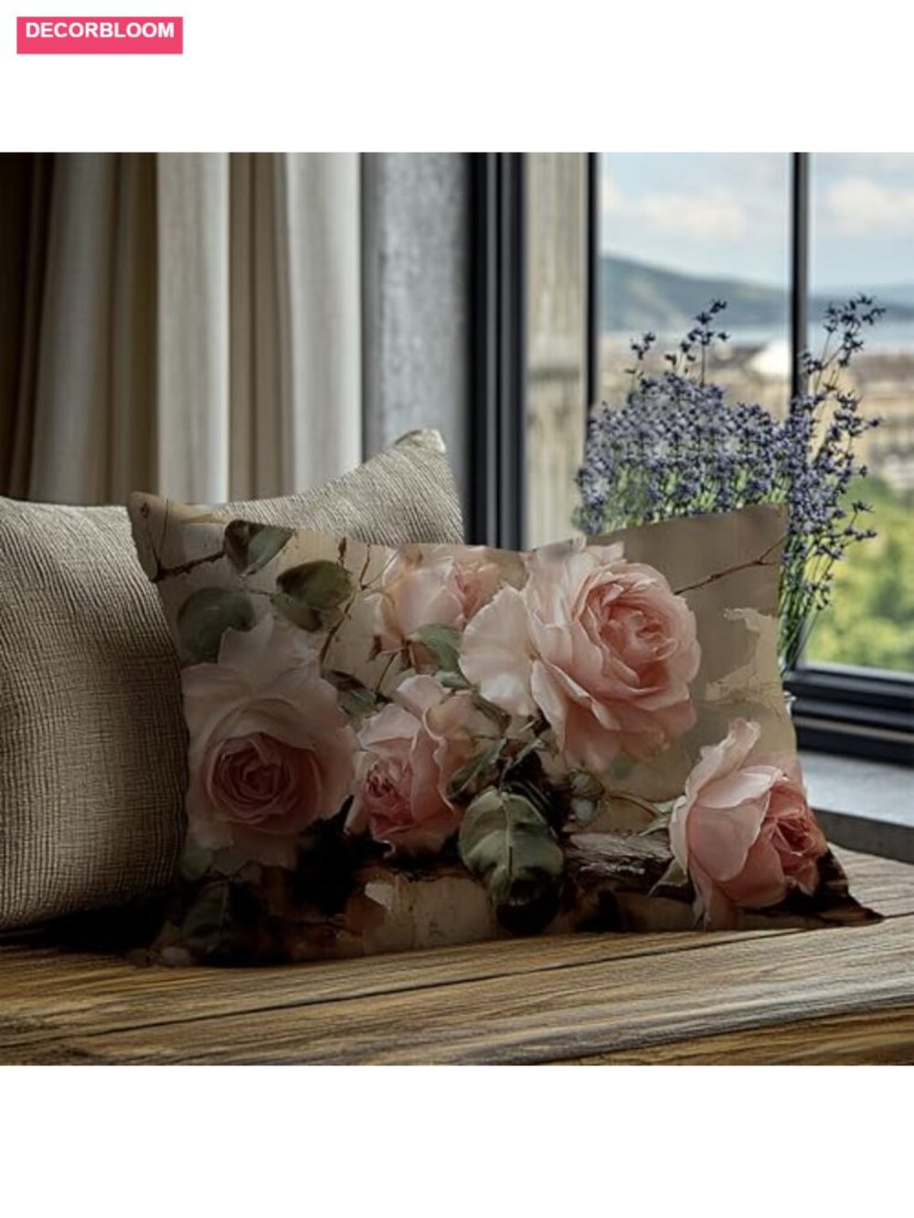 Vintage Rose Floral Flannel Throw Pillow Covers Rectangular 20x12 Set of 1 - Picture 3 of 5
